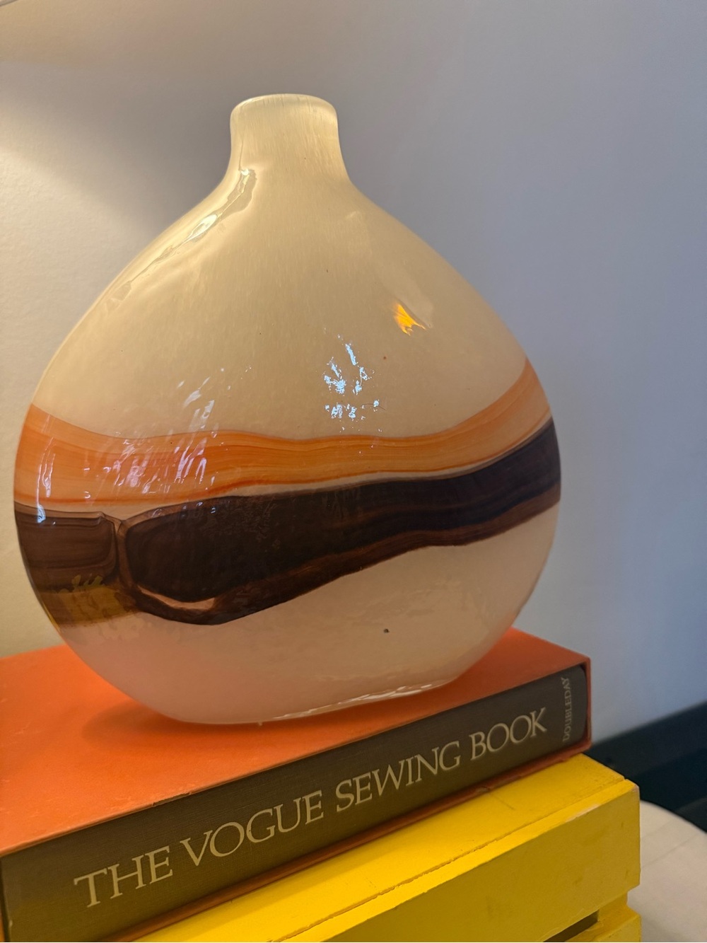 VTG Midcentury-Modern Orange Brown 1970’s Handblown Glass Vase